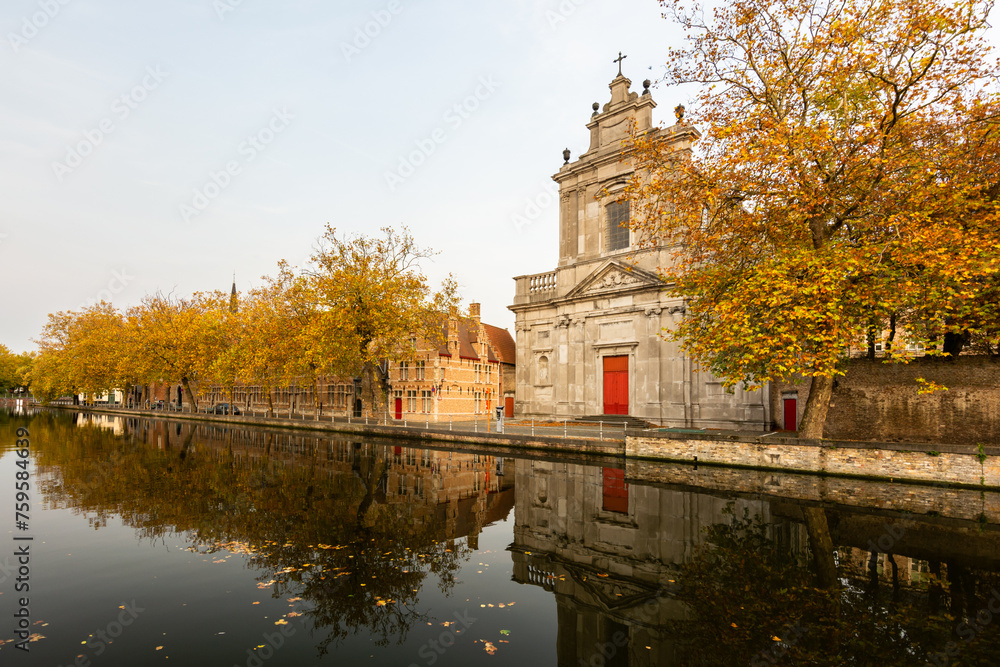 Autumn atmosphere in the centre of romantic city of Bruges in Belgium