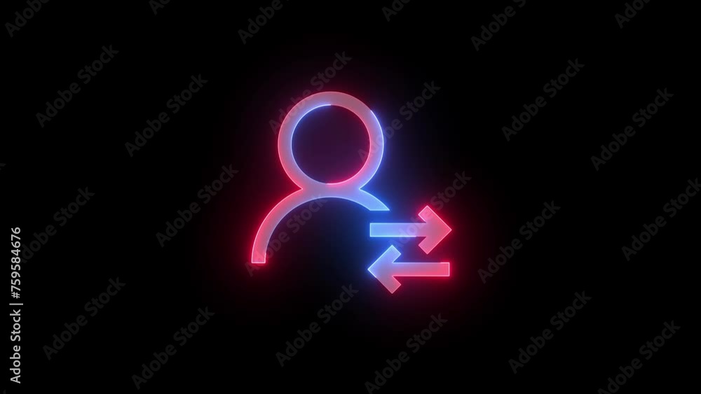 Neon switch user people icon blue red color glowing animation black background Neon switch user people icon blue red color glowing animation black background