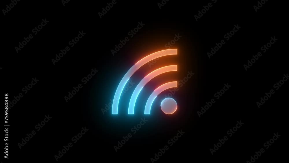 Neon wifi icon brown cyan color glowing animation black background Neon wifi icon brown cyan color glowing animation black background