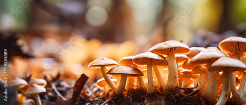 Close up beautiful bunch mushrooms color light