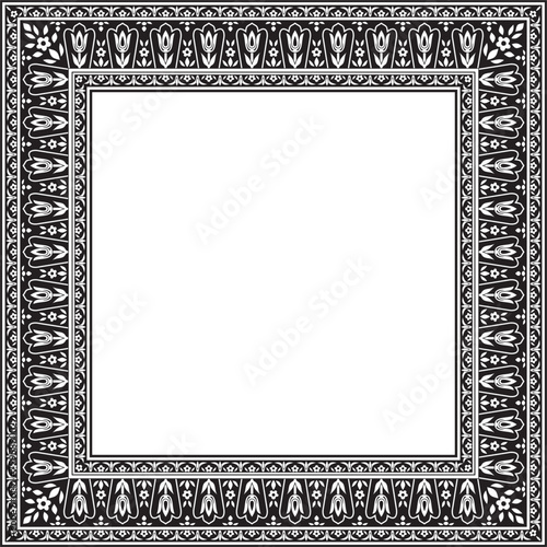 Vector monochrome black square Turkish ornament. Endless ottoman national border, frame..