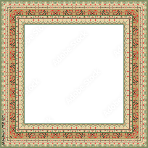 Vector colored square Yakut ornament. Infinite rectangle, border, frame of the northern peoples of the Far East.