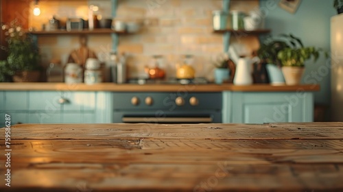 blurred background of retro kitchen with kitchen desk napkin 