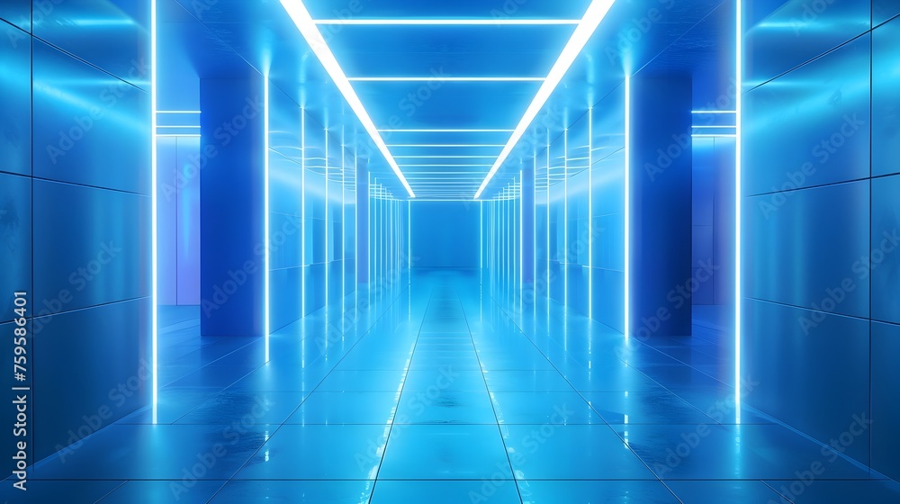 Futuristic Blue Neon Corridor Leading to a Realm of Technological Innovation Futuristic Blue Neon Corridor Leading to a Realm of Technological Innovation