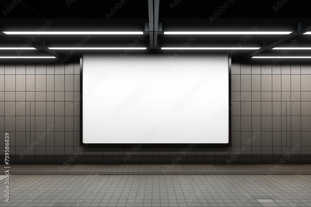 Blank black billboard in subway, mock up 3D Render Blank black billboard in subway, mock up 3D Render
