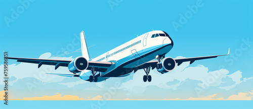 Closeup of airplane on blue background banner ..