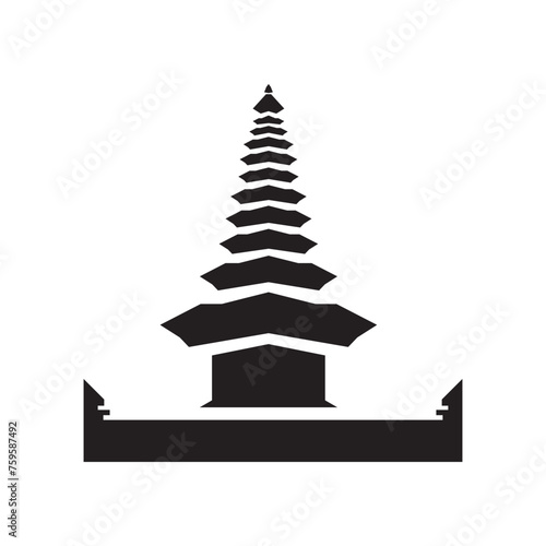 Balinese temple silhouete, vector silhouette of Bali temple, Indonesia. Etnic bali template