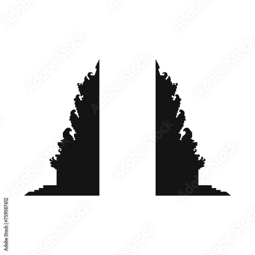 Sacred traditional of Balinese gate silhouette, white background