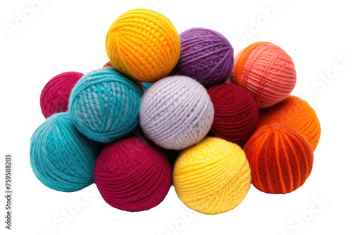 A Pile of Multicolored Balls of Yarn. on a White or Clear Surface PNG Transparent Background.
