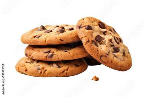 Pile of Chocolate Chip Cookies on White Background. on a White or Clear Surface PNG Transparent Background.