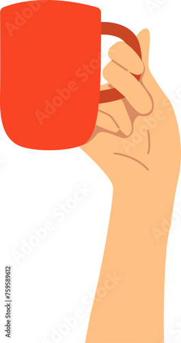 A hand holding red cup. Transparent background. Vector illustration