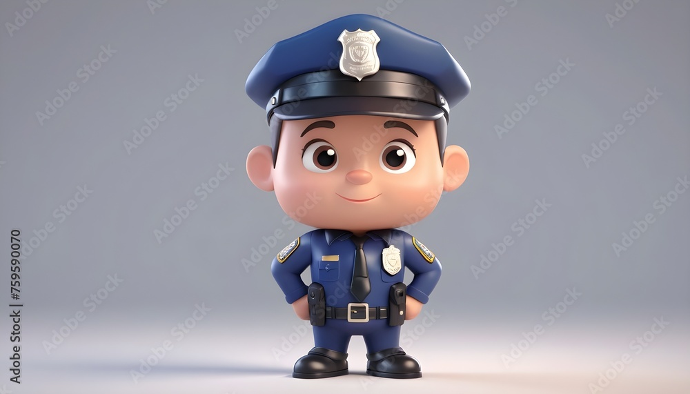 Toon police officer character, blue uniform, neutral background Toon police officer character, blue uniform, neutral background