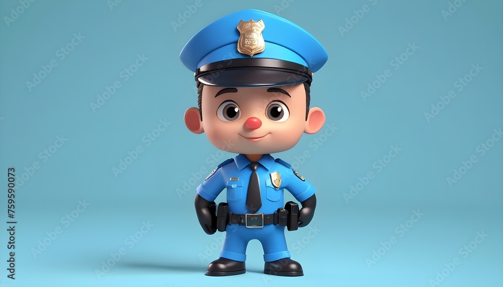 Toon police officer character, blue uniform, neutral background