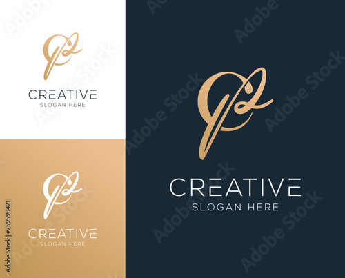 Canvastavla Initial letter PC, CP logo design vector illustration