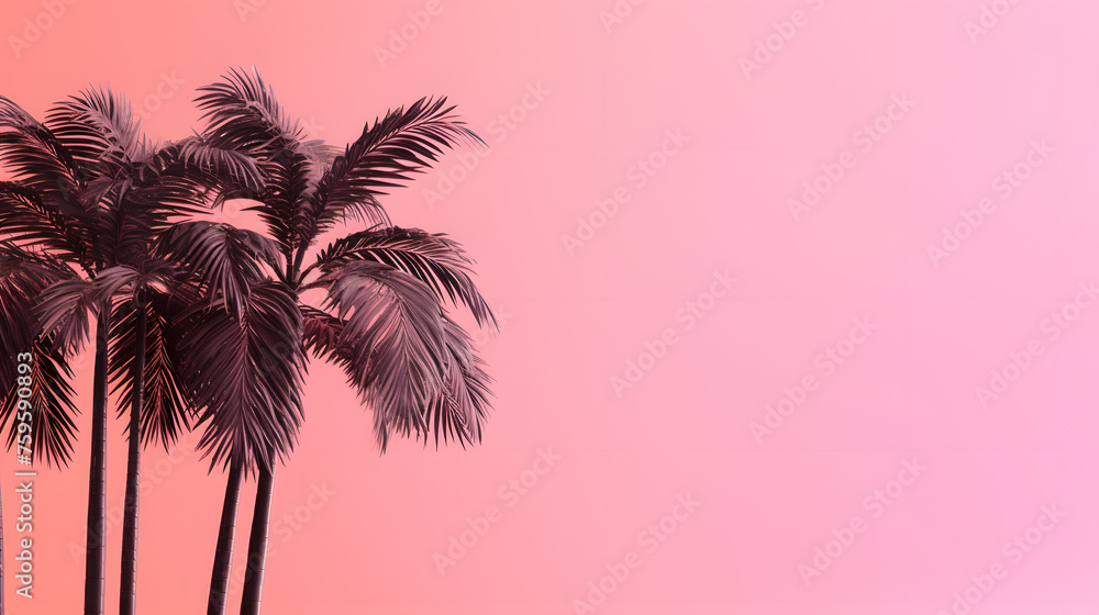 palm tree on pink background with place for text