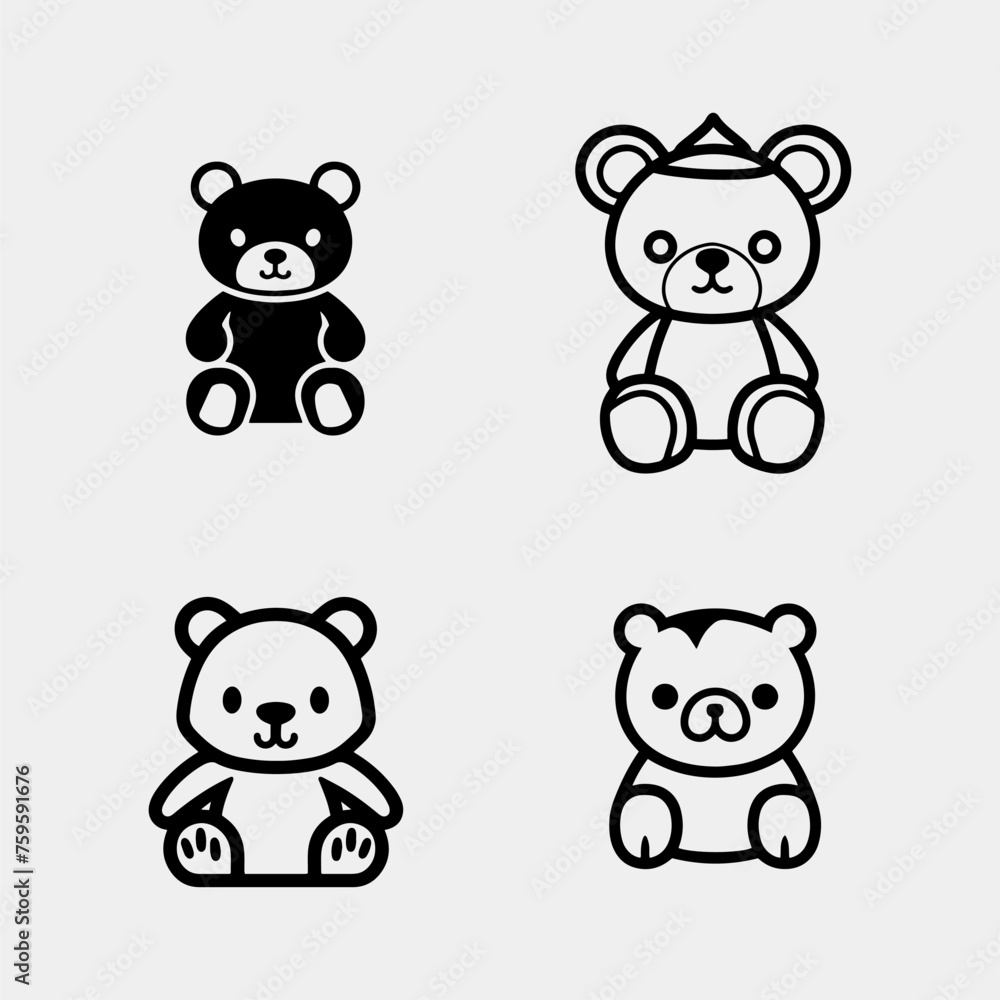 bear icon set, simple style