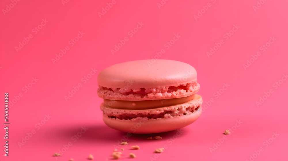 Pink French macaroon in center on pink background Pink French macaroon in center on pink background