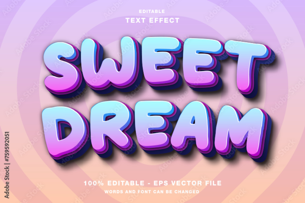 Fototapeta premium Sweet Dream 3d Editable Text Effect Template Style Premium Vector