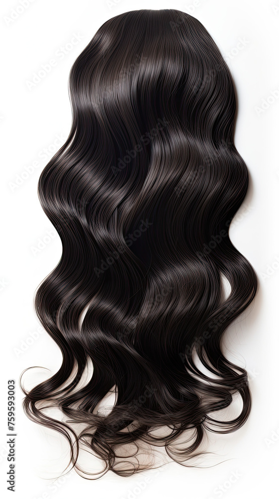 Black long wavy hair Isolated on white background Black long wavy hair Isolated on white background