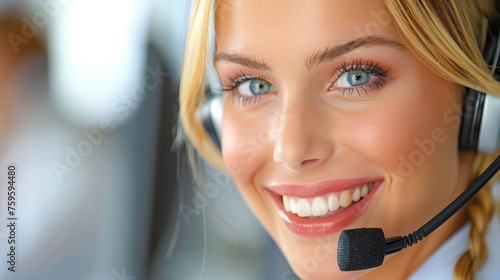 Ragazza sorridente del call center che fornisce un ottimo servizio clienti