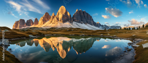 Famous Tre Cime di Lava redo with real reflection in lake