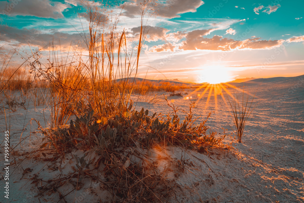 Sunset at White Sands National Park, New Mexico. - obrazy, fototapety, plakaty 