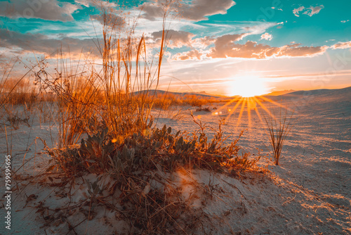 Sunset at White Sands National Park, New Mexico. photo