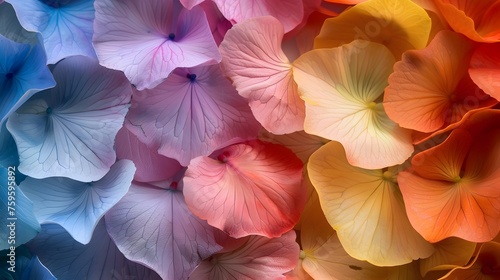 Assorted Hydrangea Petals in a Cinematic Gradient of Vibrant Colors Portraying the Richness of Life and Seasonal Blossoming © Rudsaphon