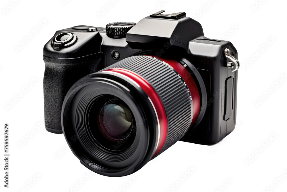 Fototapeta premium Camera With Lens Attached. on a White or Clear Surface PNG Transparent Background.