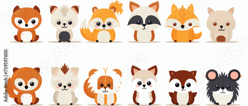 Flat logo of vector cute animal cartoon