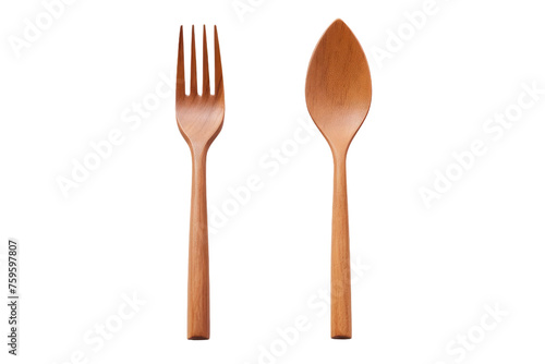 Wooden Fork and Spoon on White Background. on a White or Clear Surface PNG Transparent Background.