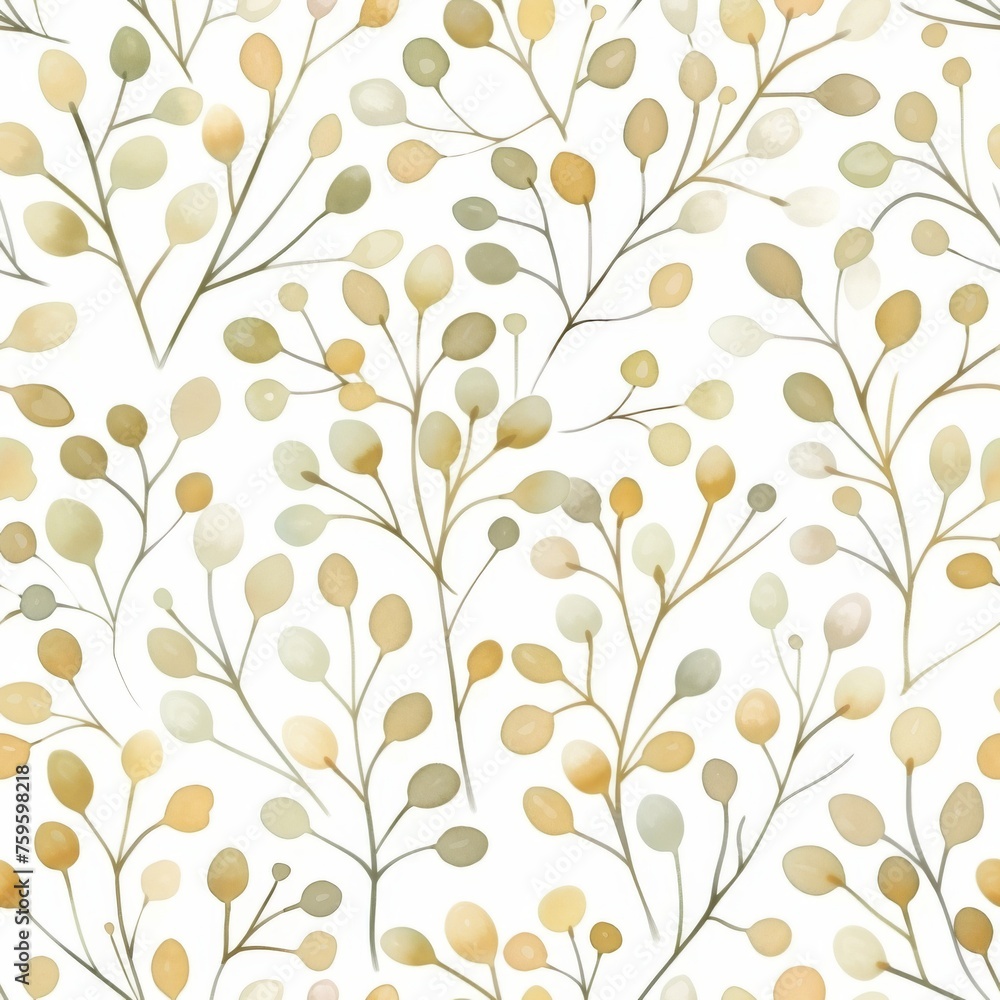 This seamless pattern boasts sprigs of Lemon Drop yellow and gentle green, arrayed in an organic dance that celebrates the simplicity and beauty of nature.