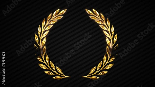Golden Award wreath animation. 3D animated laurel wreath. on black background