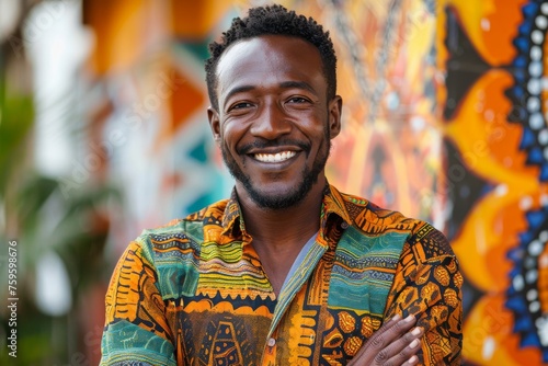 Handsome smiling, happy and pleased stoic man with positive vibes. Portrait of a joyful young man with beautiful hair and fashionable clothes. © MiniMaxi