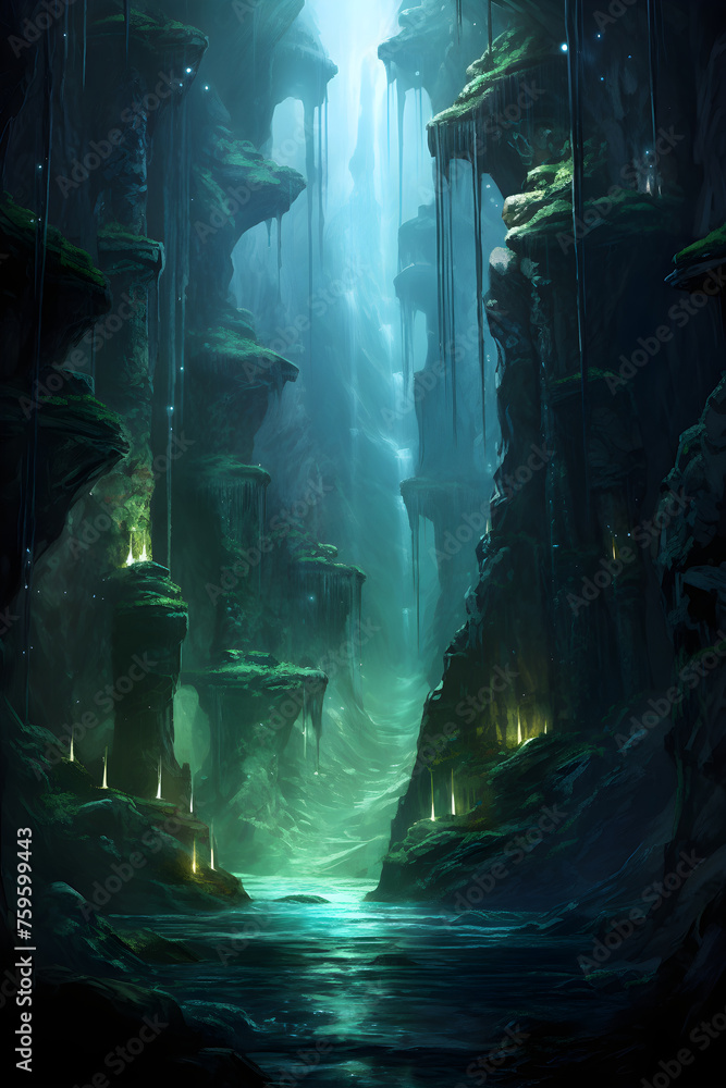 Enthralling Expedition: Cavern of Secrets Beneath the Emerald River Drops, Awaiting Daring Adventurers
