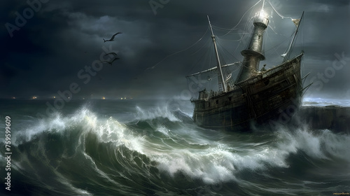 realistic a shipwreck at sea  © Oleksandr