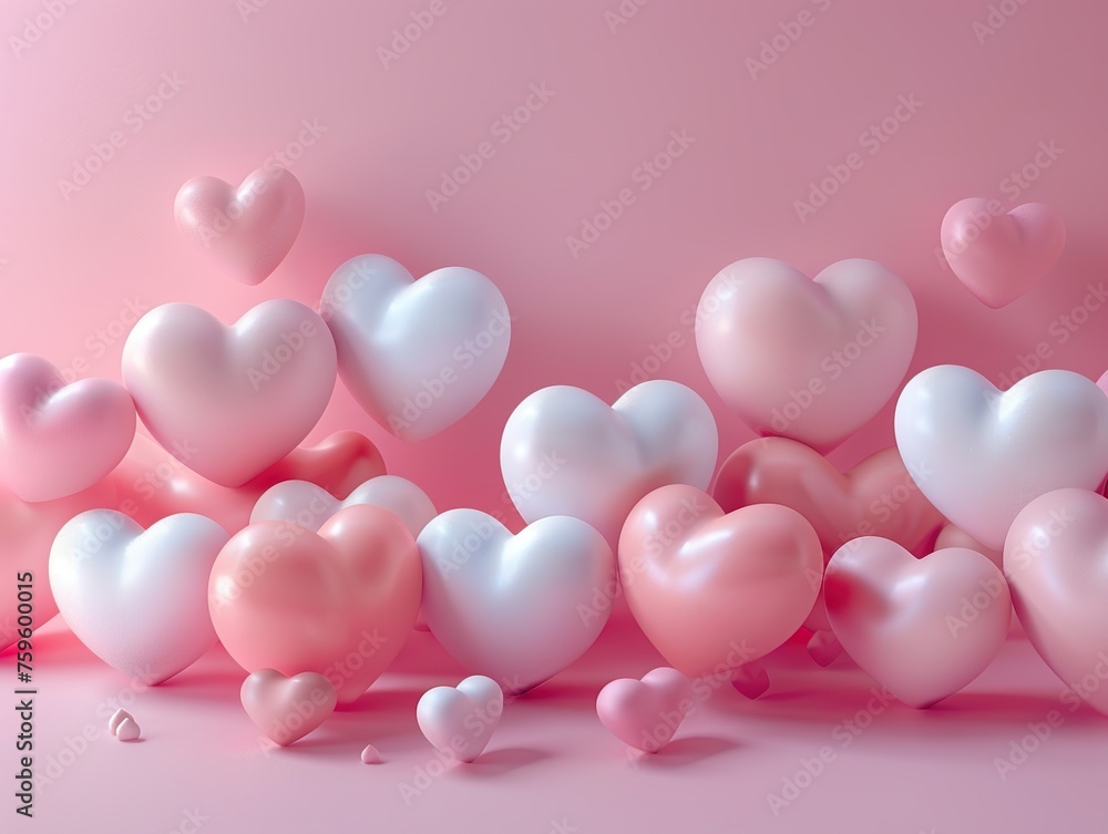 Valentine's day background with pink and white hearts. 3d rendering.