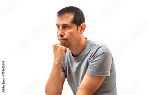 Portrait of a moody man posing with white background