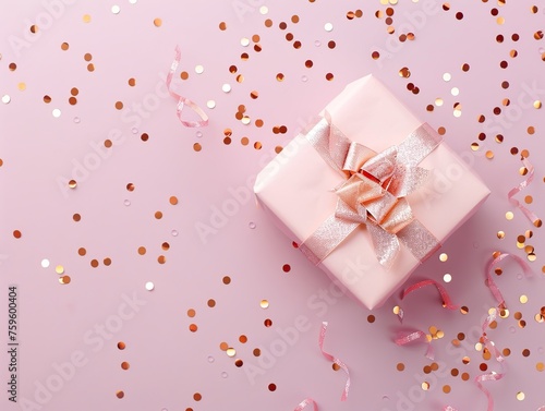 Gift boxes and confetti on a pink background top view. 3d rendering