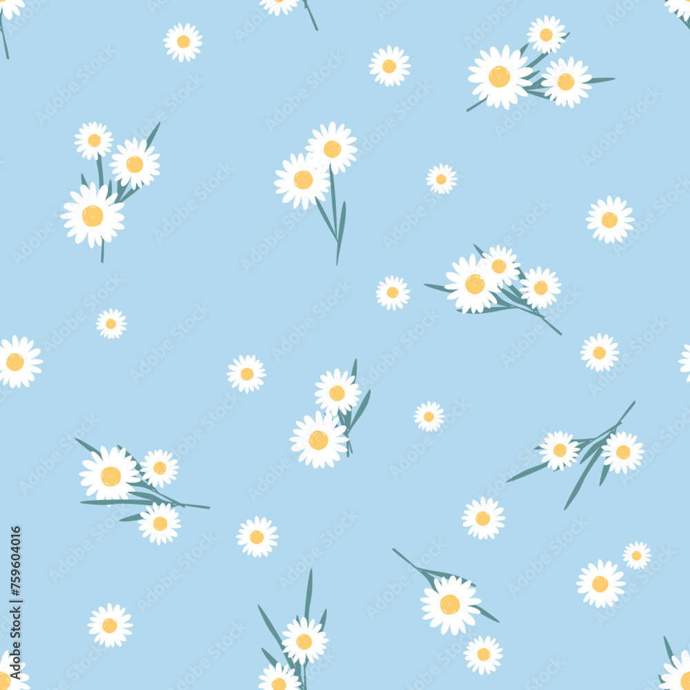 Seamless pattern with daisy flower on blue background vector. Seamless pattern with daisy flower on blue background vector.