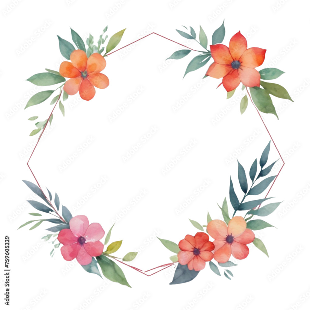 Obraz premium a watercolor frame with flowers on Isolated transparent background png. generated with AI