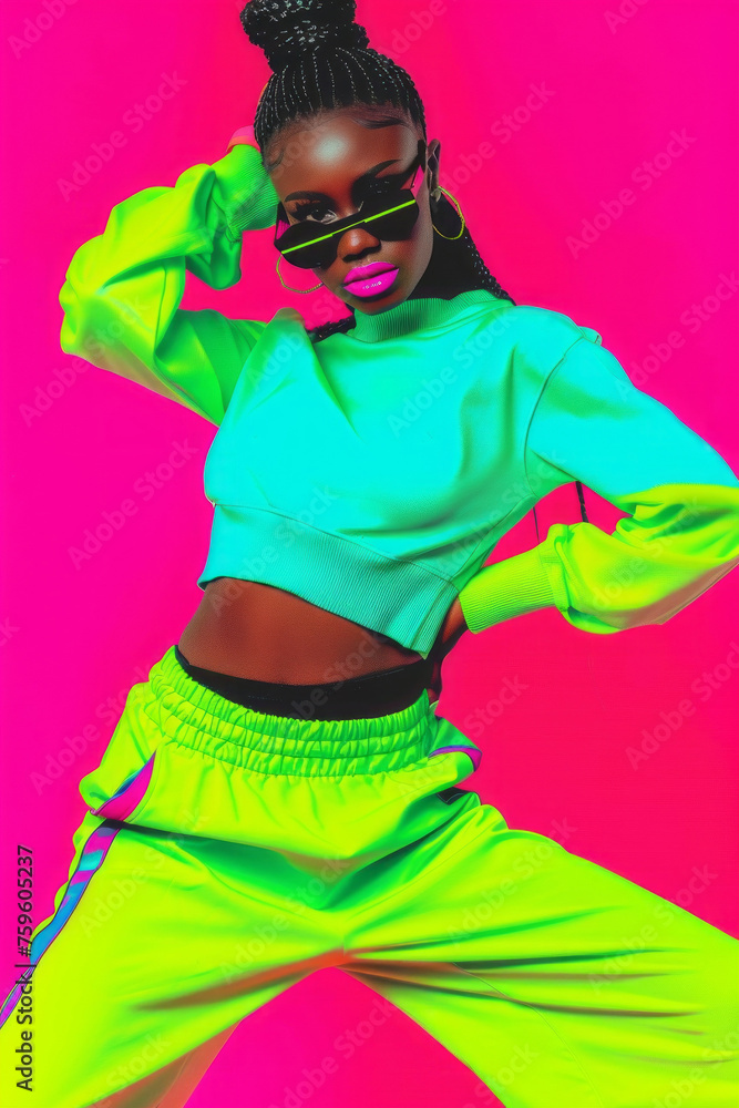 Fashion DJ clubbing girl portrait. Music, hip-hop party concept