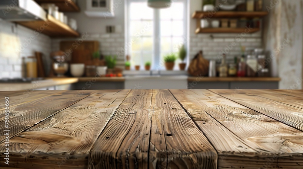 Wood table top on blur kitchen window background. Wood table top on blur kitchen window background.