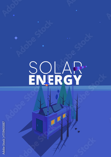 Ecology and environment poster and banner for print. Solar enegry vector illustration.
