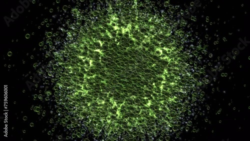 Explosion of green gas. Hydrogen eruption on a black background photo