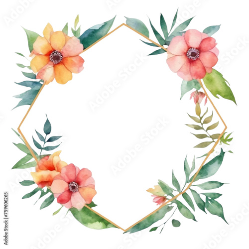 a watercolor frame with flowers on Isolated transparent background png. generated with AI