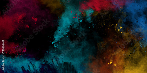 Abstract black colorful dust background. multicolor effect smoke vintage surface galaxy pattern vector. Aquarelle paint paper textured canvas element hand drawn holiday event space for text texture.