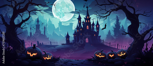 Halloween illustration with silhouette of castle 