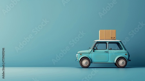 3d rendering of delivery by car pick up with box for delivery, text copy space