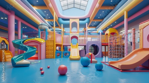 3d rendering of indoor children's playgrounds, clean background photo